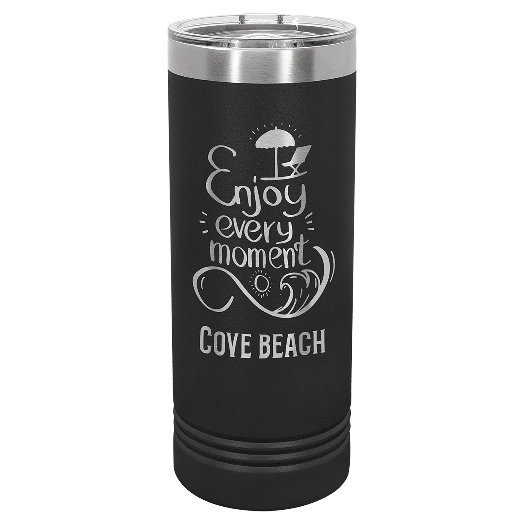 Black Insulated Stainless Steel Tumbler Bottle with Custom Engraved Text