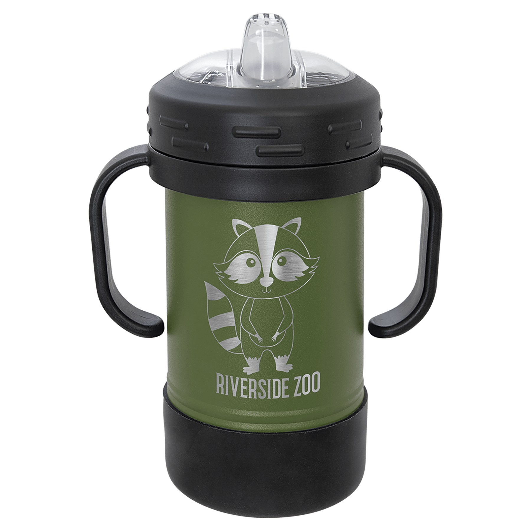 Black and Olive-Green Sippy Cup with Custom Engraving