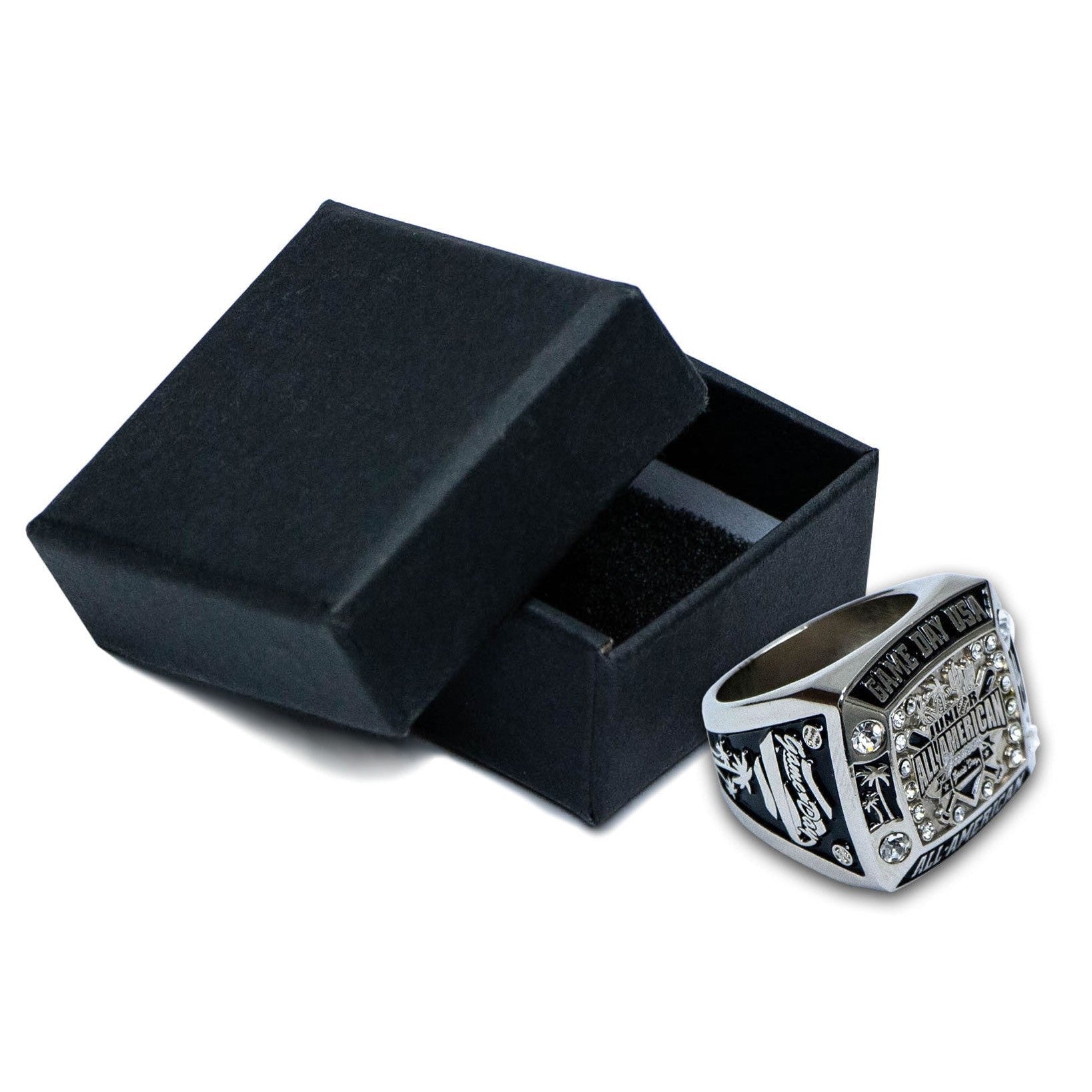 Custom Silver Ring Award with black accent and Ring Case