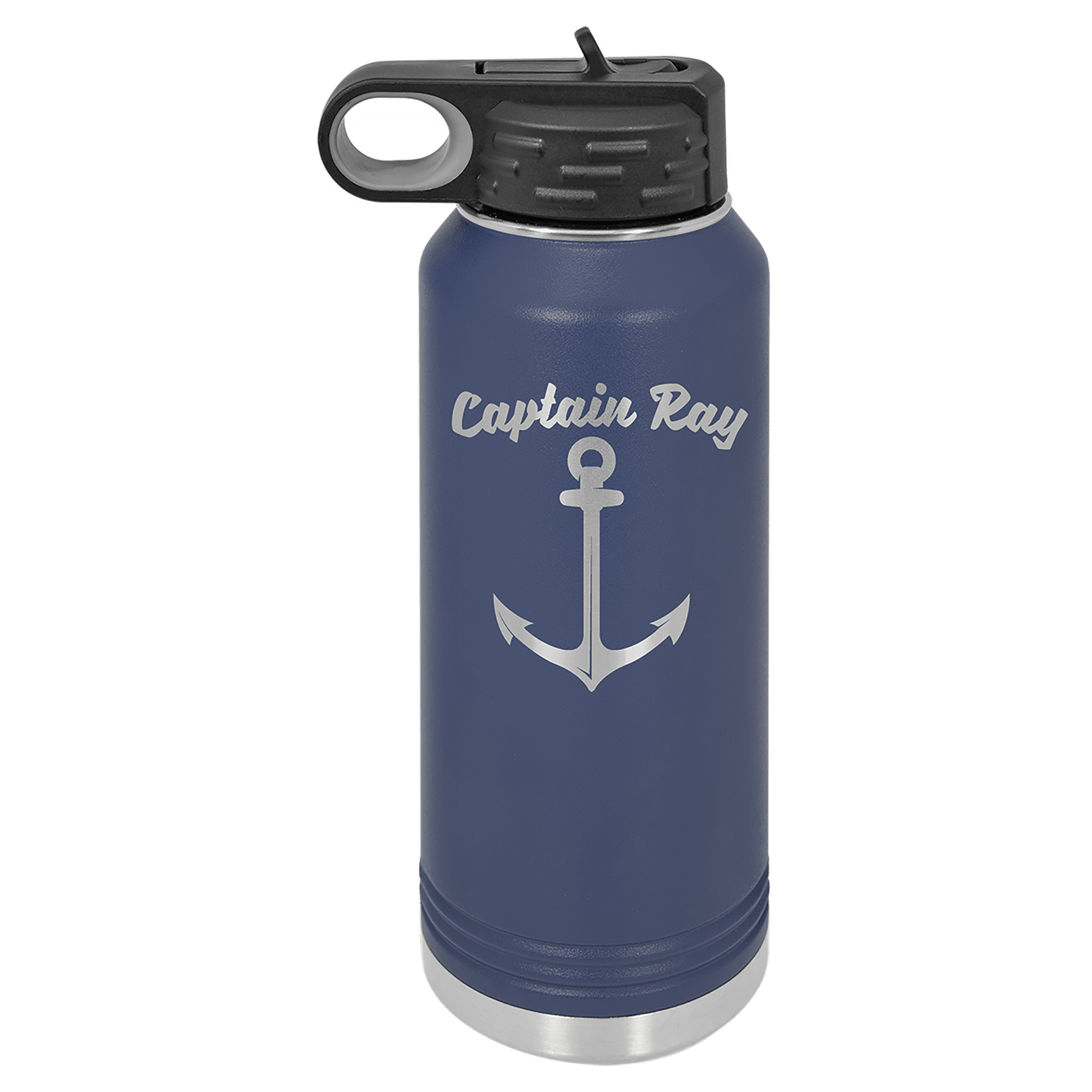 Dark Blue Insulated Water Bottle with custom logo and text
