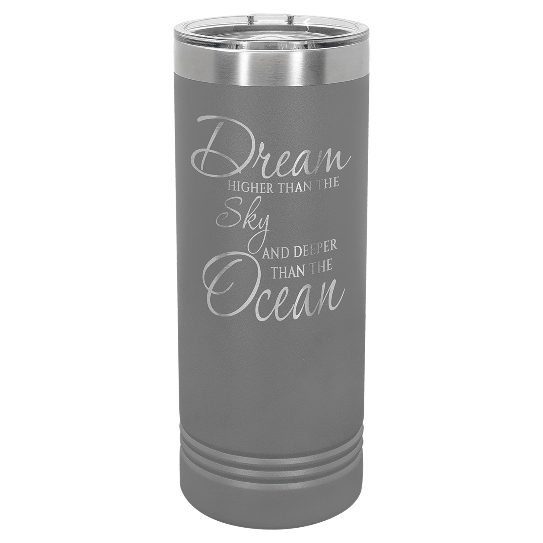 Grey Insulated Stainless Steel Tumbler Bottle with Custom Engraved Text