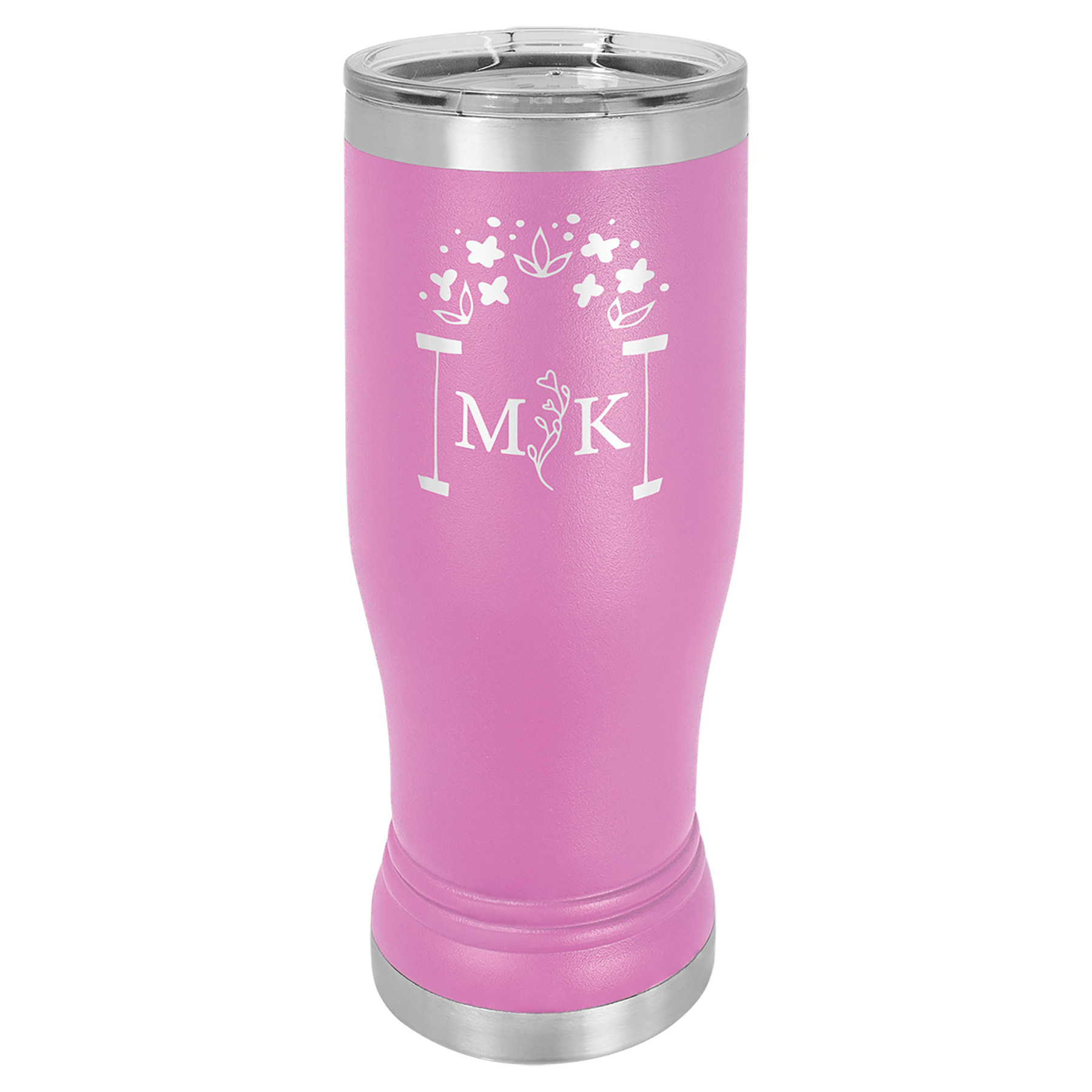 Insulated Stainless Steel Tumbler Tall Mug with Custom Text in Pink Color