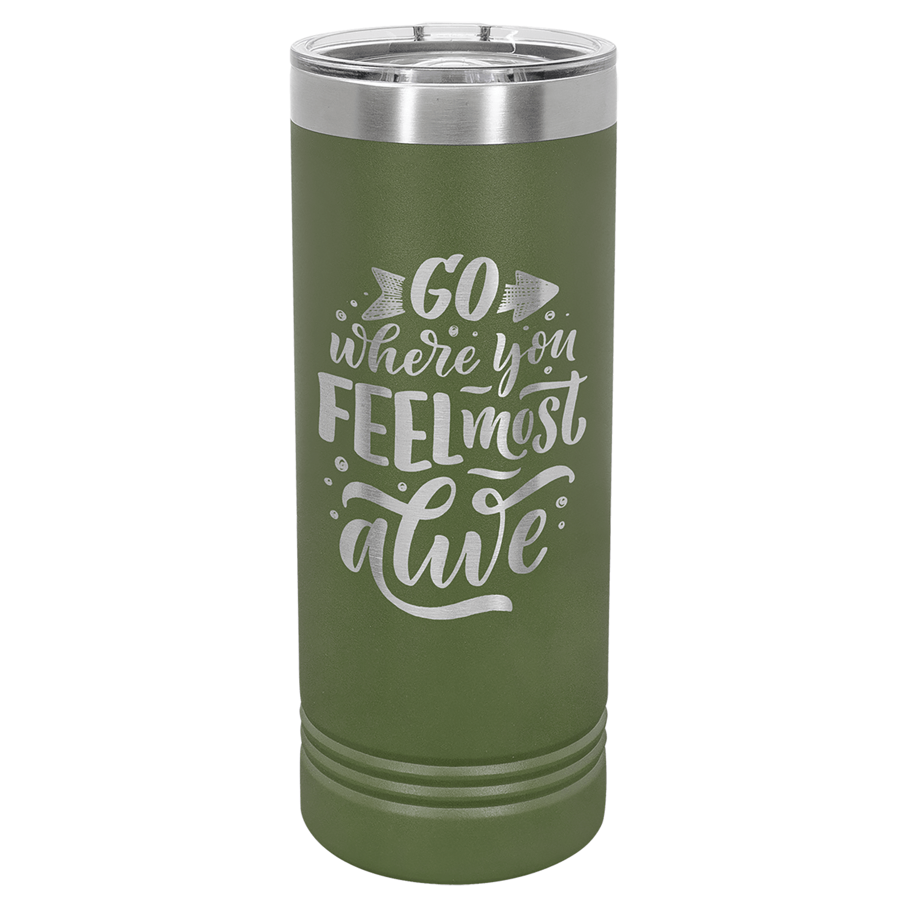 Olive Green Insulated Stainless Steel Tumbler Bottle with Custom Text