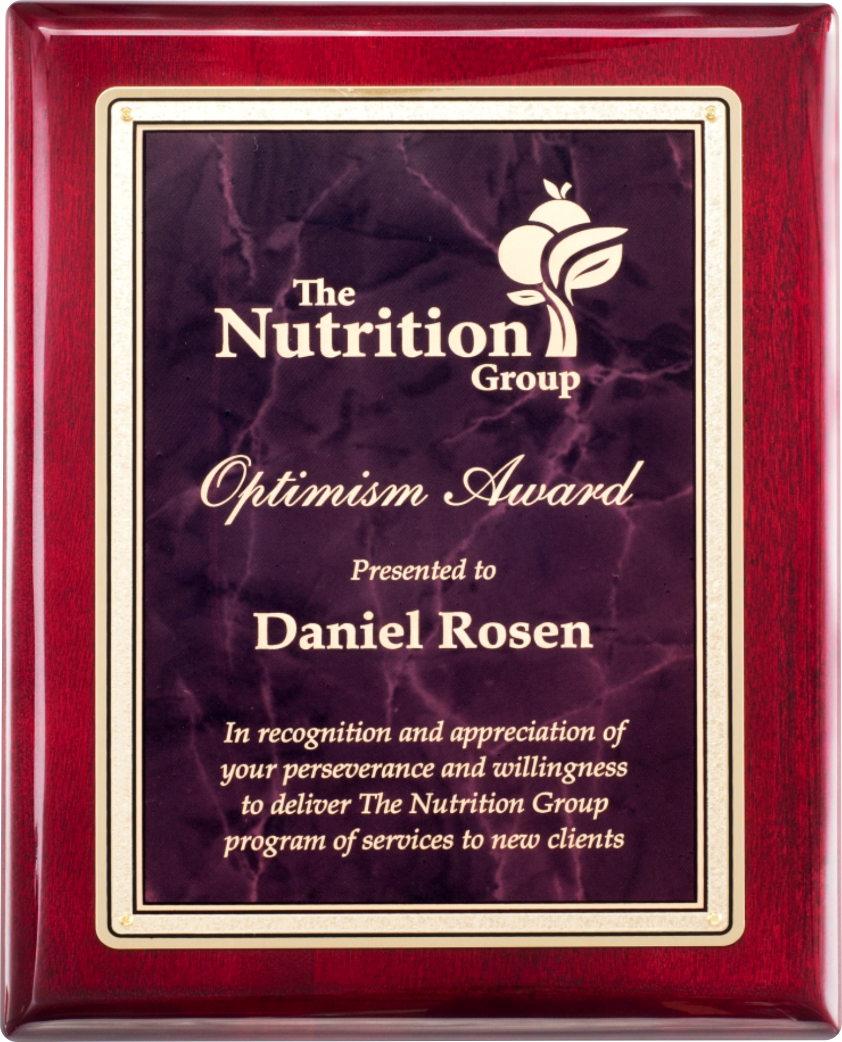 Rosewood Piano Finish Plaque Award