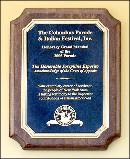 Walnut Stained Piano Finish Plaque Award Scalloped Edge with Brass Plate