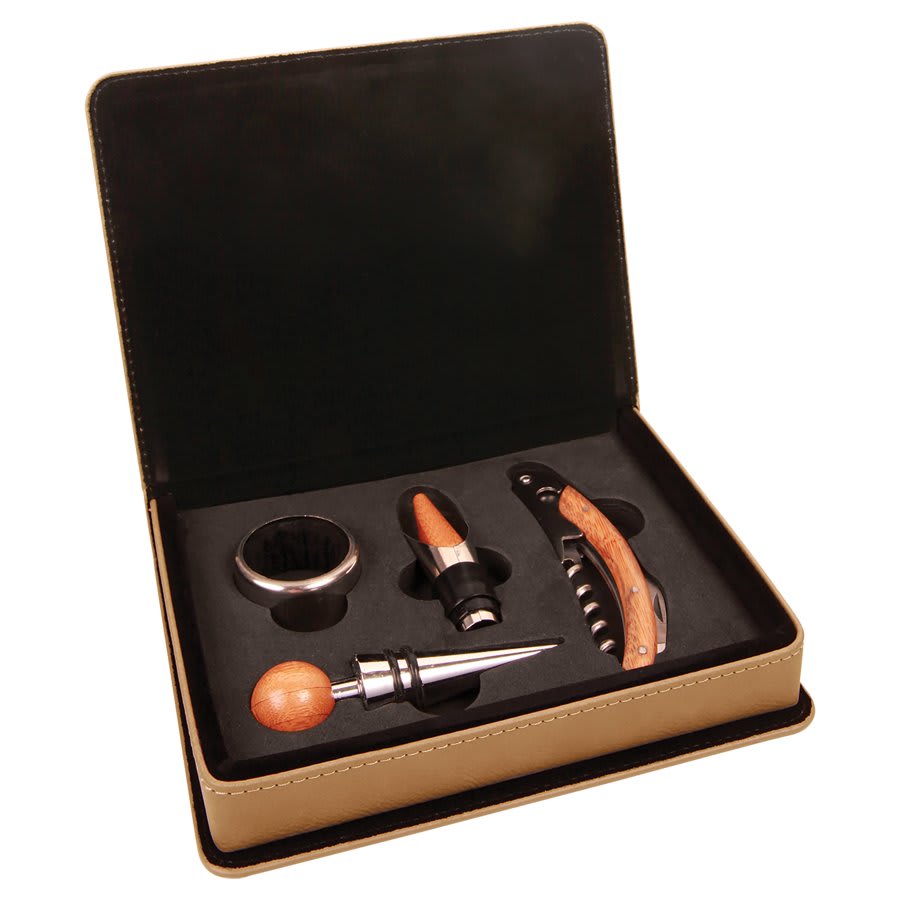 Personalized Wine Accessory Set with Wood Accents