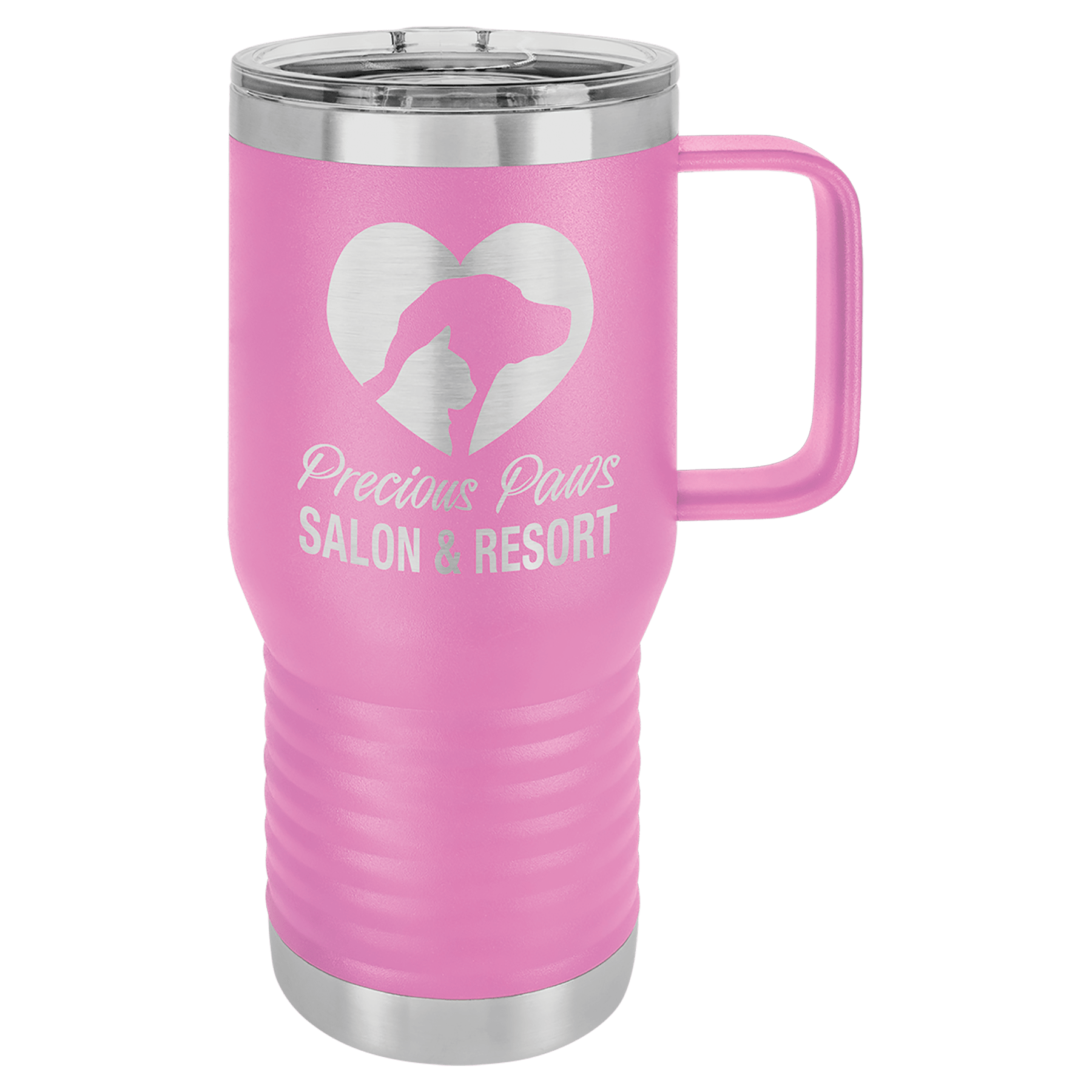 Pink Insulated Tumbler Mug with Custom Logo and text