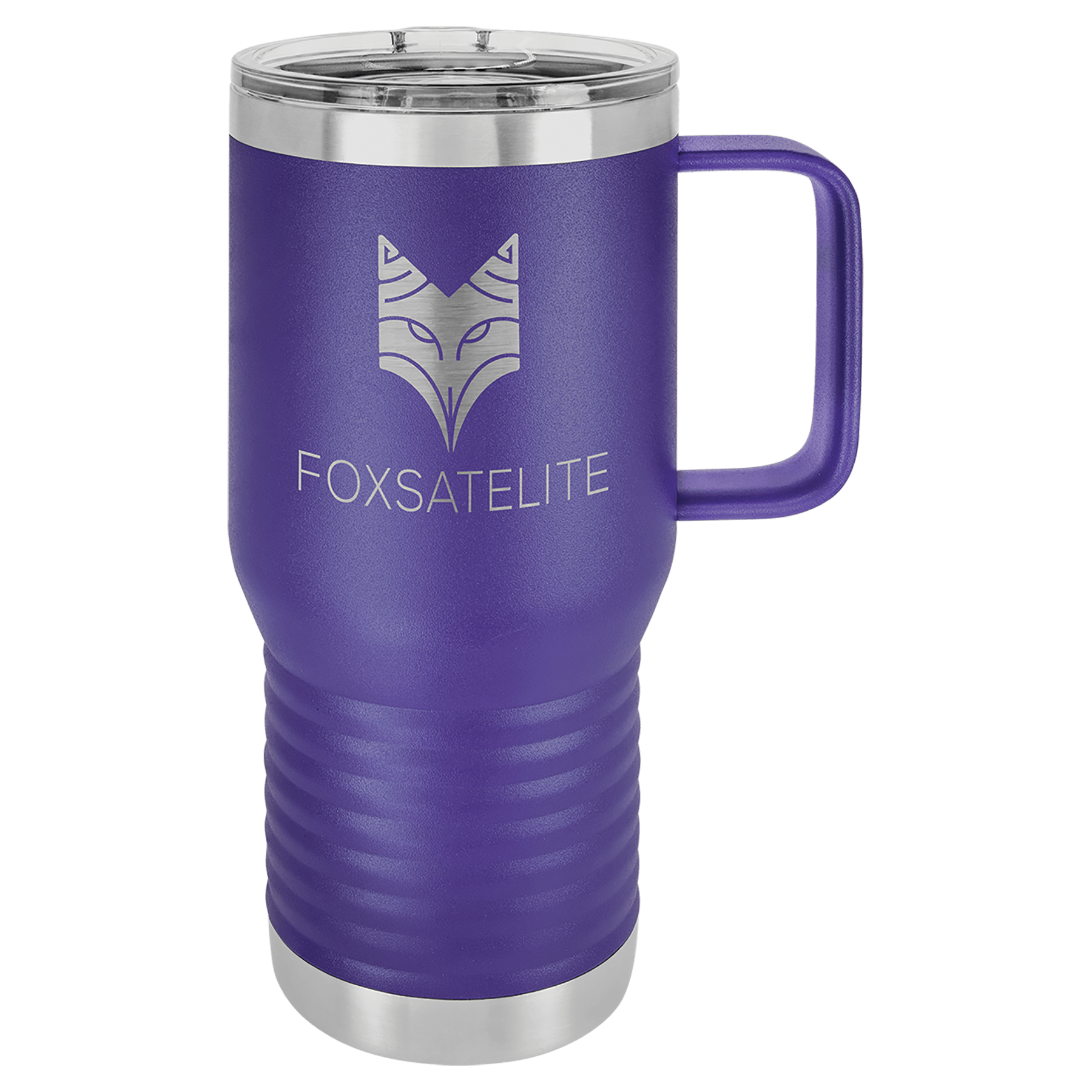 Purple Insulated Tumbler Mug with Custom Logo and text