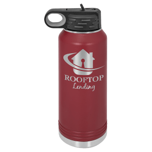 Red Insulated Water Bottle with custom logo and text