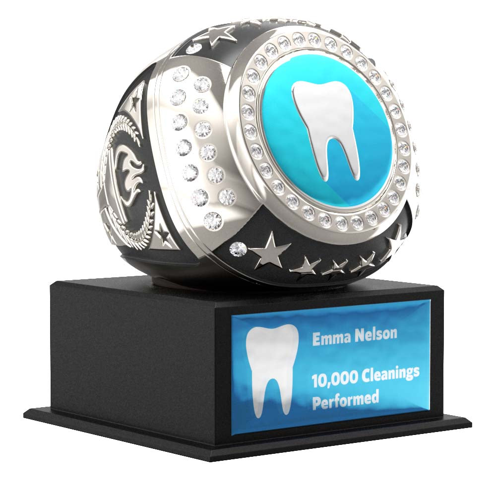 Silver and blue Award Trophy with black base