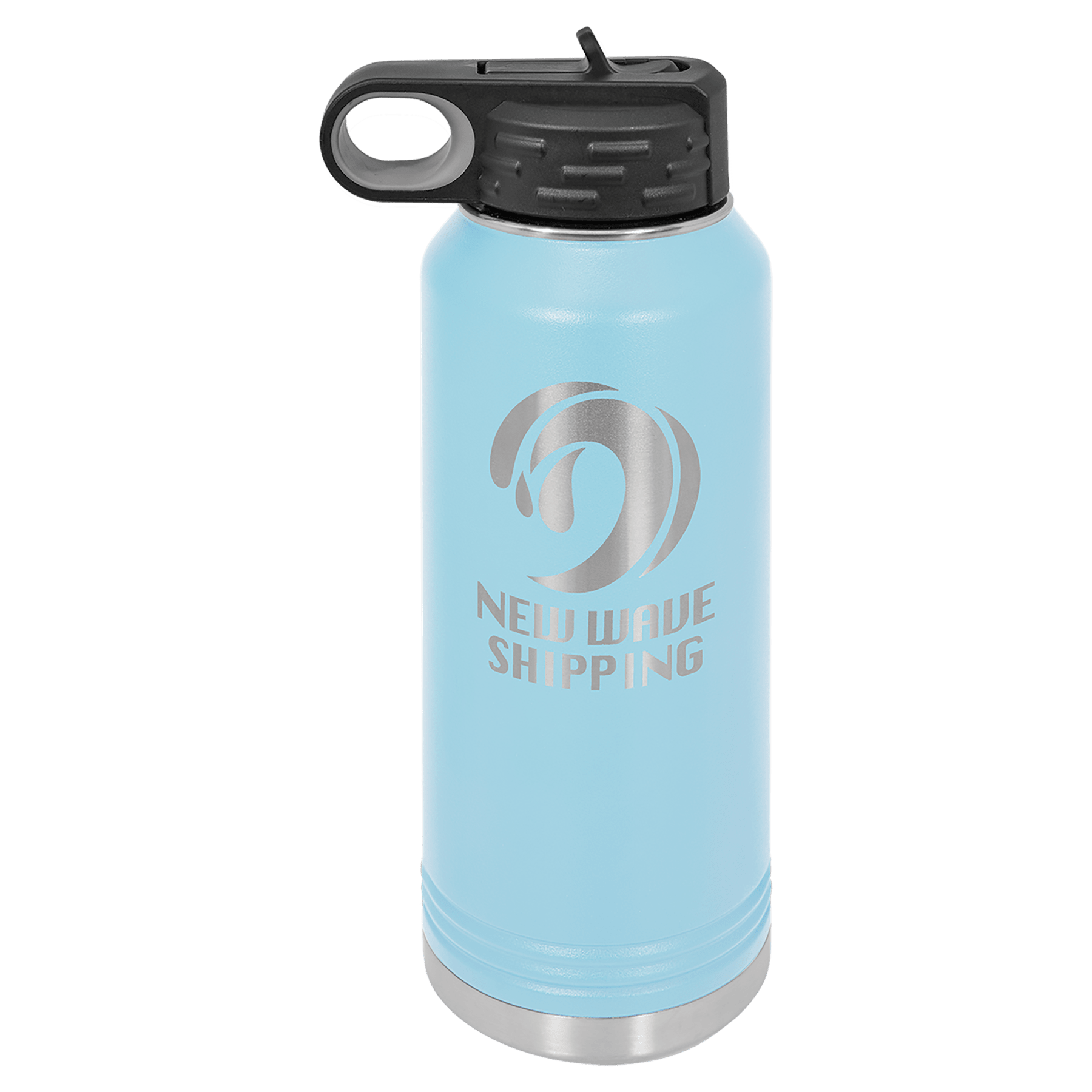 Sky Blue Insulated Water Bottle with custom logo and text