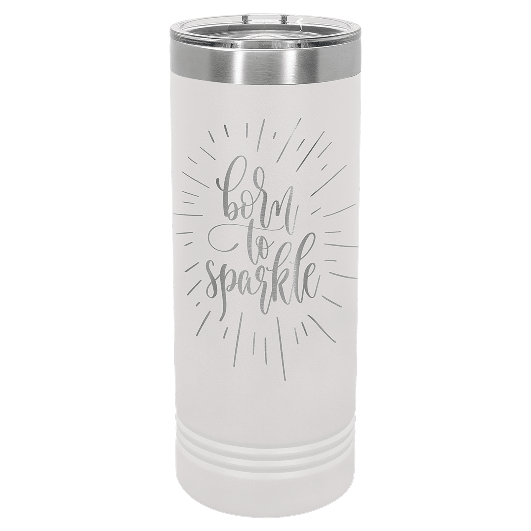 White Insulated Stainless Steel Tumbler Bottle with Custom Engraved Text