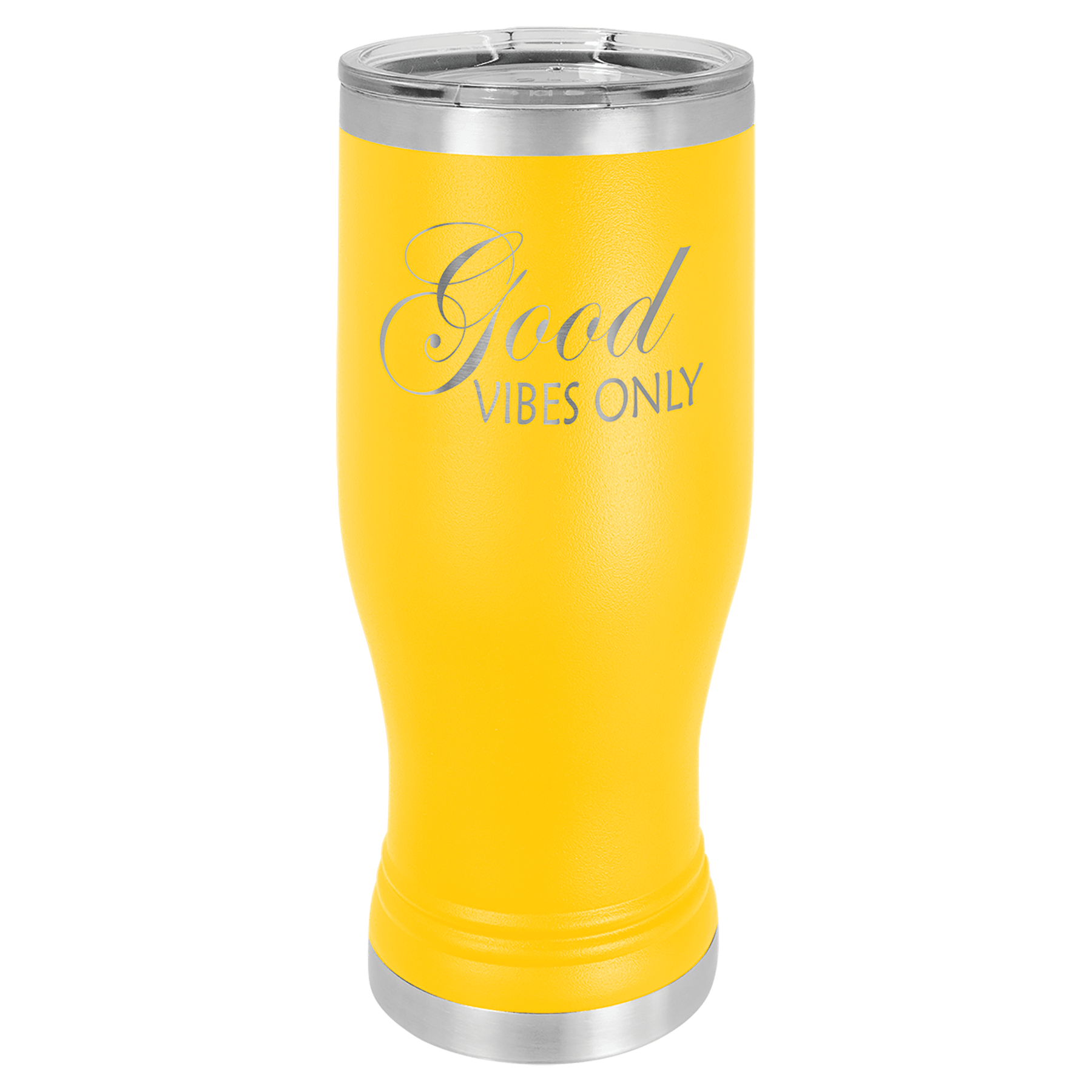 Yellow Insulated Tumbler Mug with Custom Text Engraving