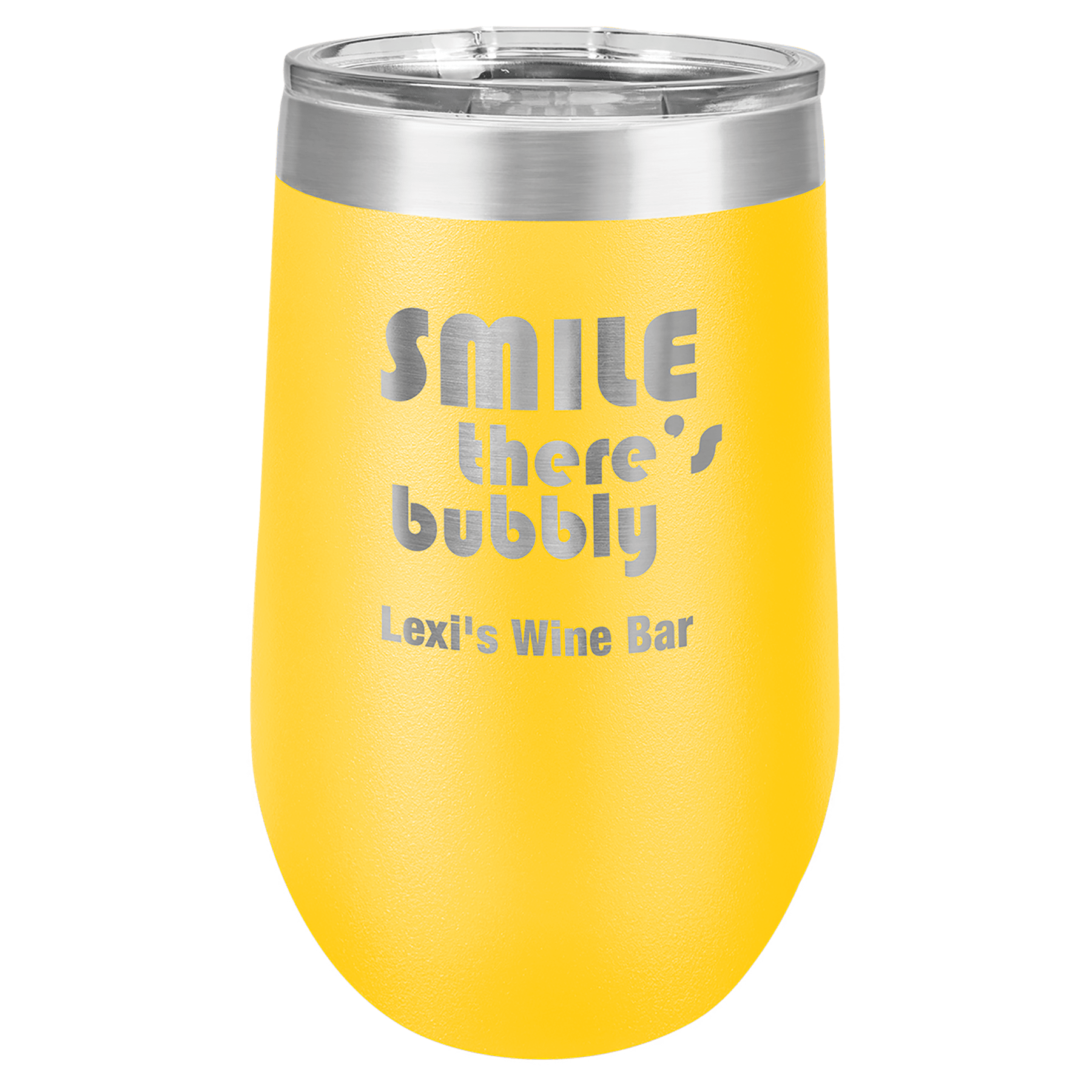 Yellow Tumbler Travel Mug with Custom Logo and Text
