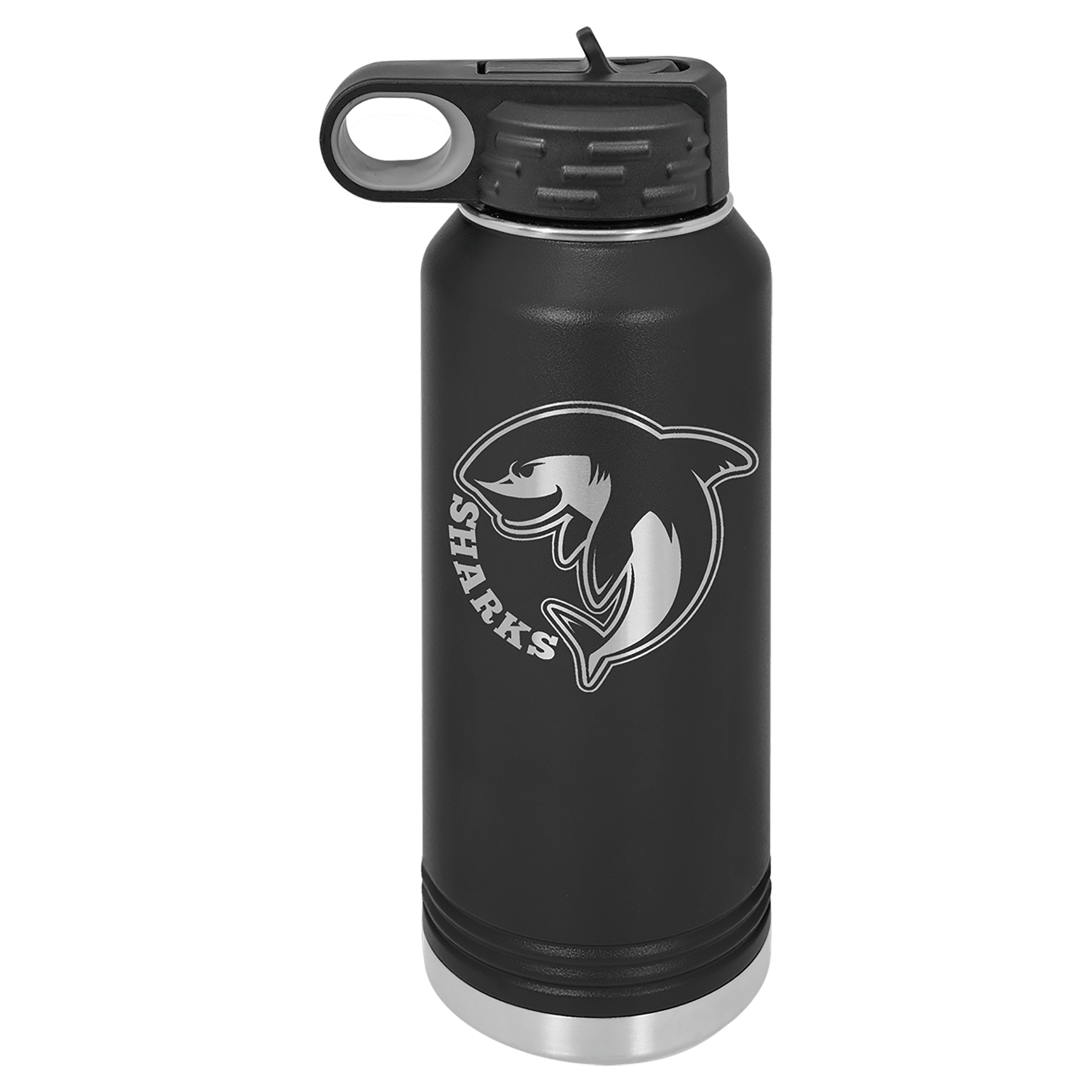 Black Insulated Water Bottle with custom text and logo
