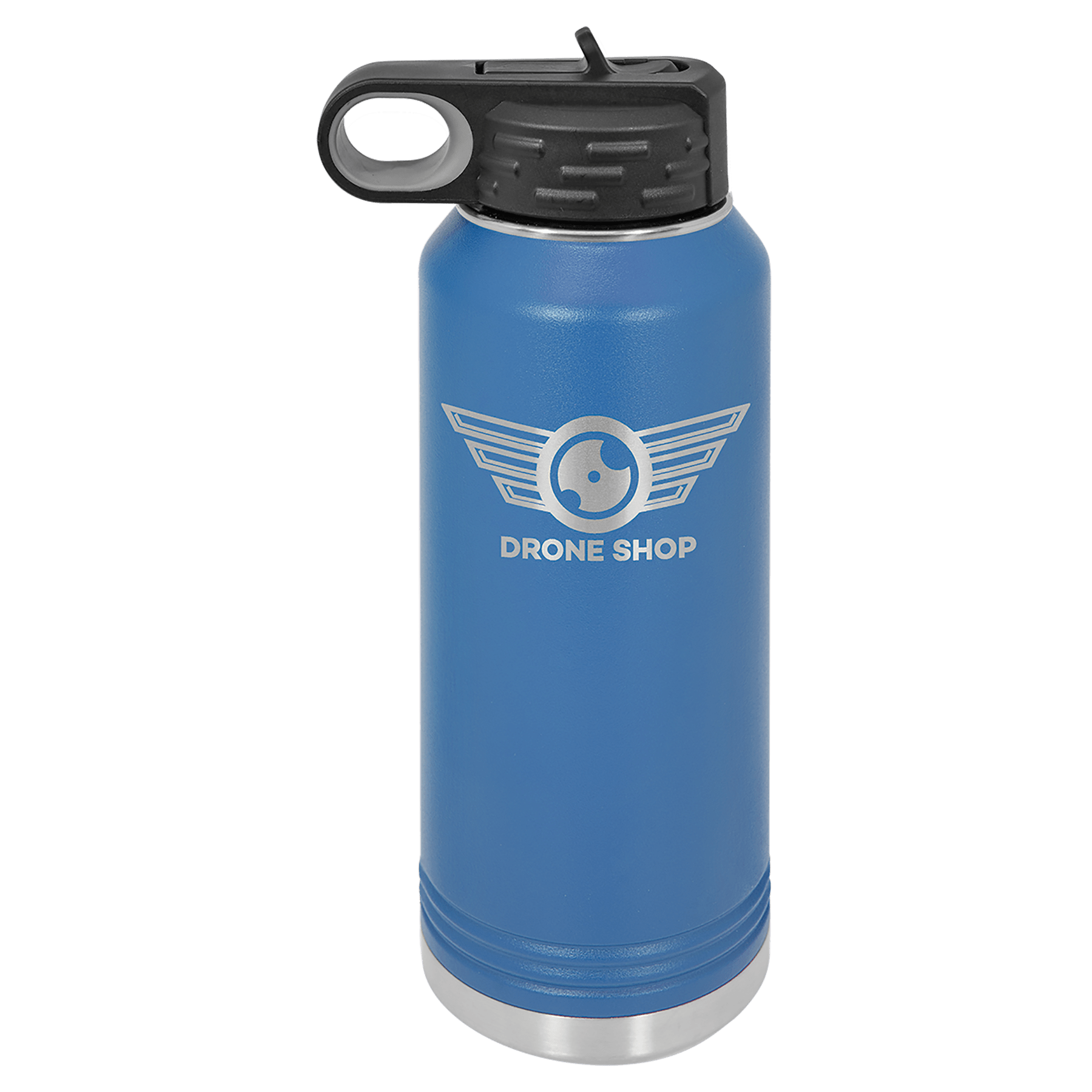 Blue Insulated Water Bottle with custom text and logo