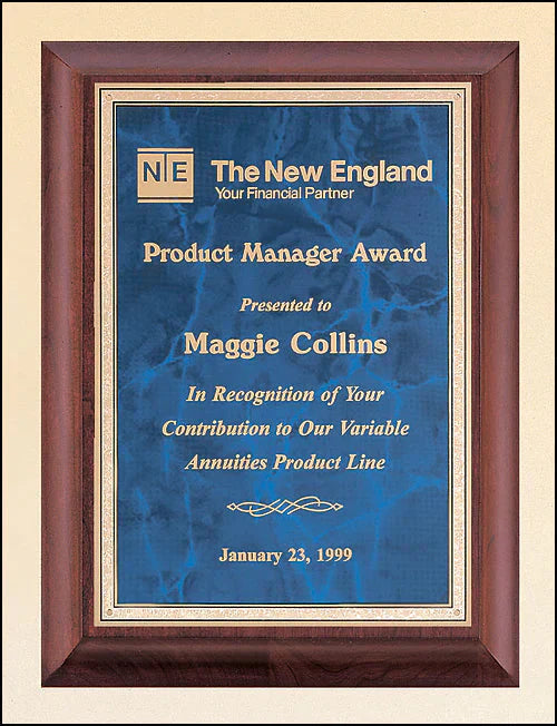 Blue Plaque Award with Brown Border Frame
