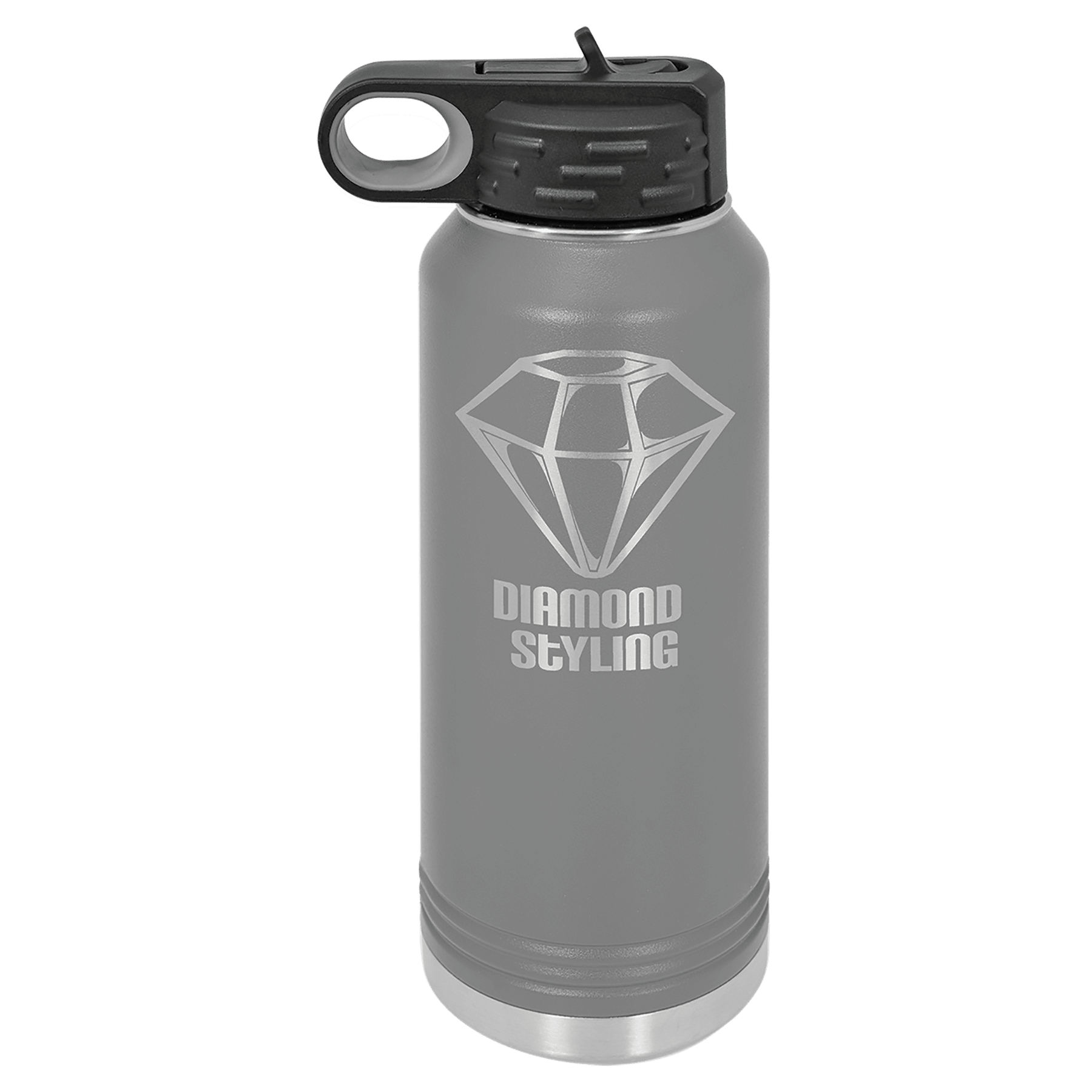 Gray Insulated Water Bottle with custom logo and text