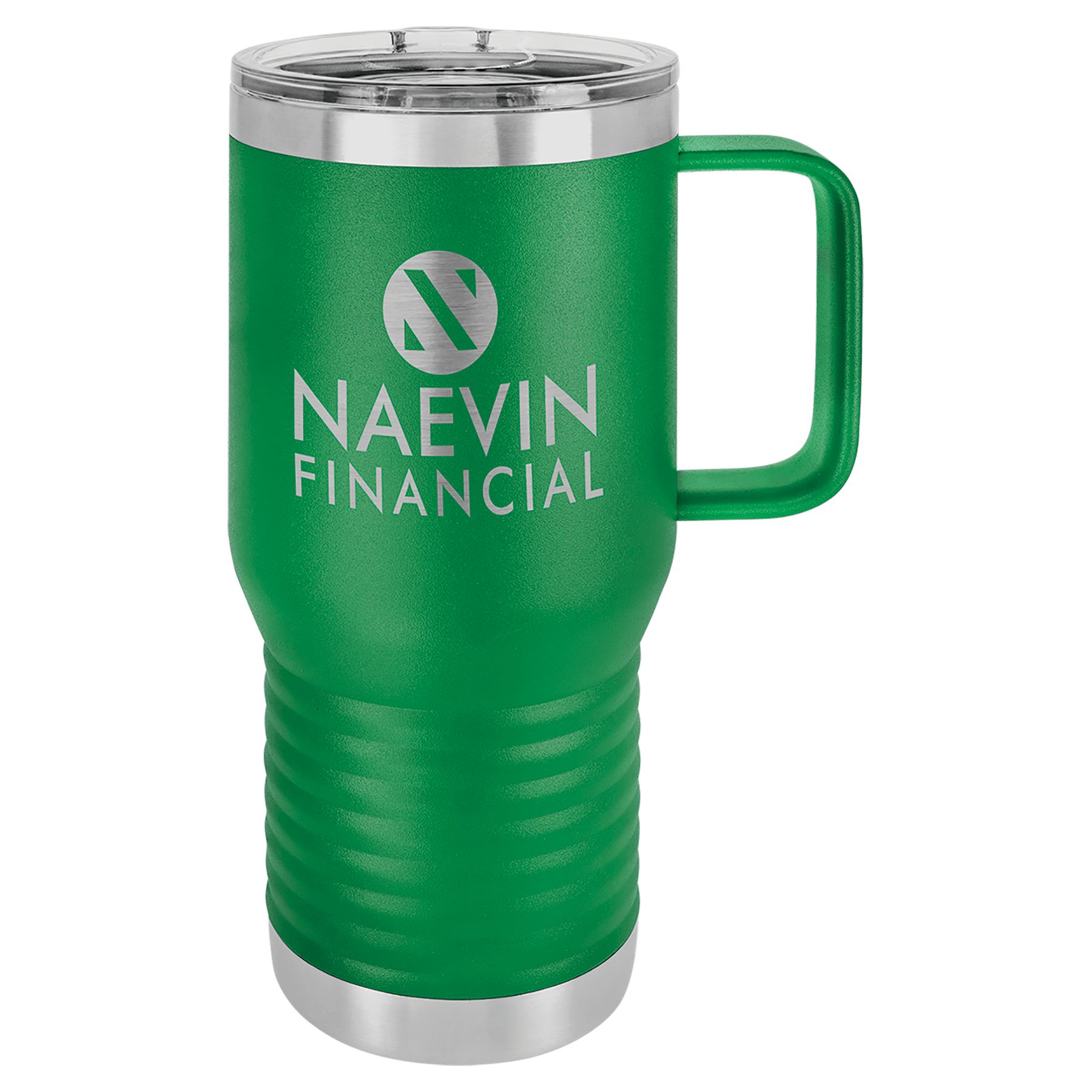 Green Insulated Tumbler Mug with Custom logo and Text