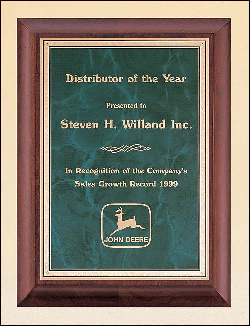 Green Plaque Award with Brown Border Frame