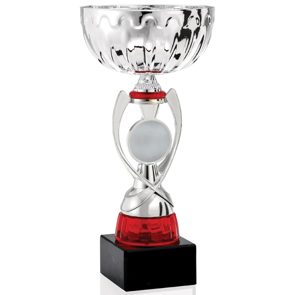 Silver Trophy Cup Award with Red Accent  