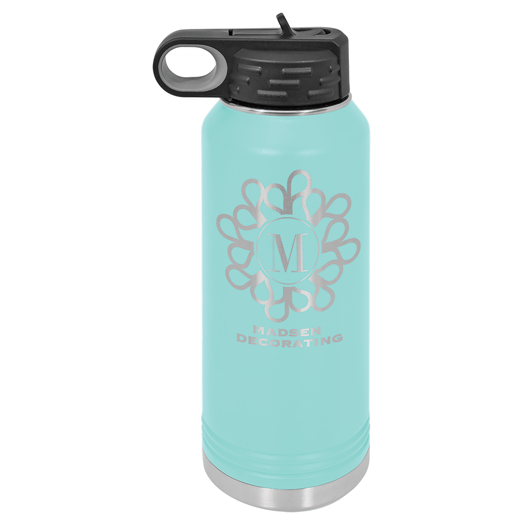 Teal Insulated Water Bottle with custom logo and text