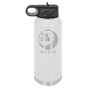 White Insulated Water Bottle with custom logo and text